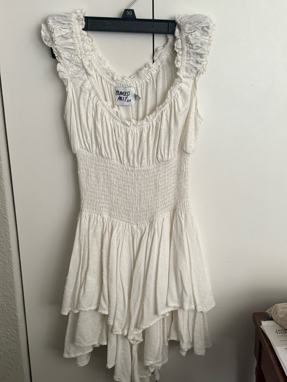 Princess Polly Cream Smocked Ruffle Mini Dress